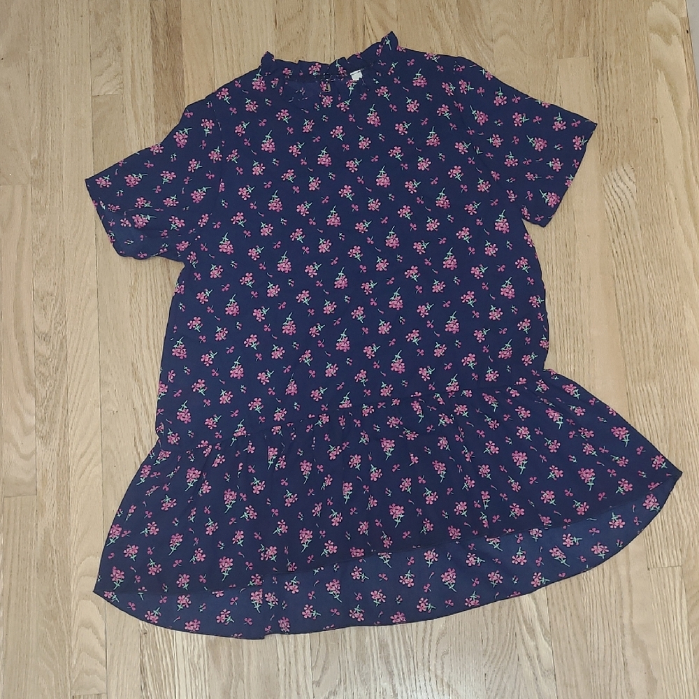 Orange Creek Navy Blouse with Pink Floral Design